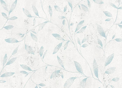 Vliestapete Enjoy - Betonoptik/Blätter Taubenblau/Weiß
