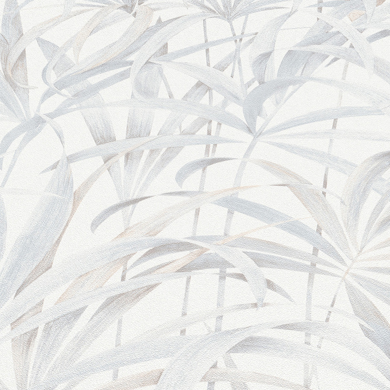 Vliestapete Spektrum 2024 - Palmblätter Weiß/Silbergrau/Beige