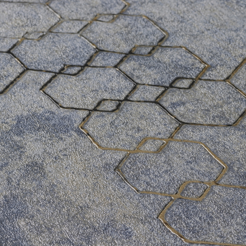 Vliestapete New Walls - Wabenmuster Granitgrau/Goldschimmer