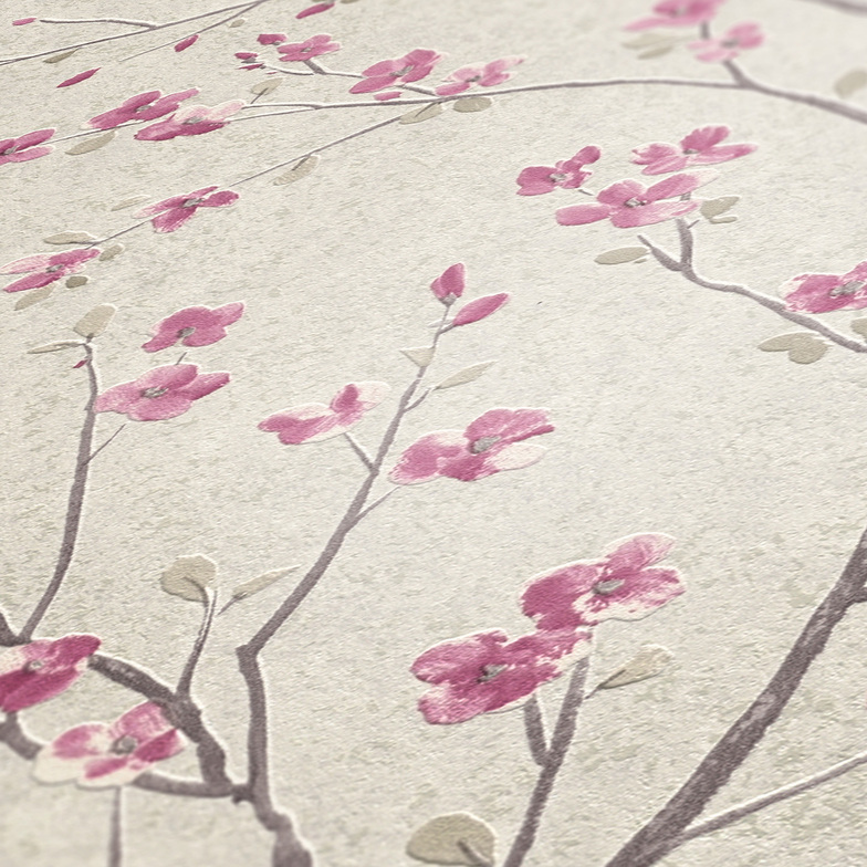 Vliestapete Metropolitan Stories II - Japanische Kirschblüte Elfenbein/Rosa