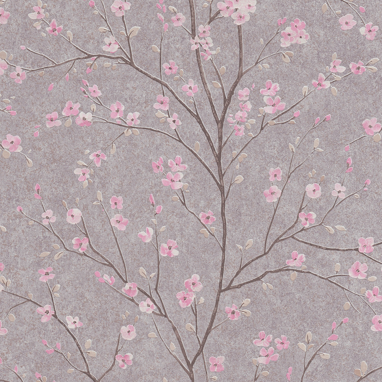 Vliestapete Metropolitan Stories II - Japanische Kirschblüte Steingrau/Rosa