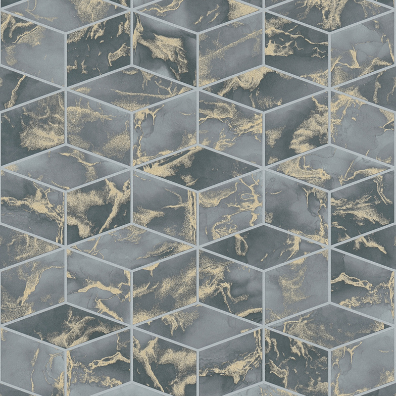 Vliestapete Metropolitan Stories II - Grafikmarmorfliesen Granitgrau/Gold