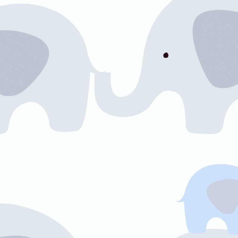 Vliestapete Kinderträume - Elefantenfamilie Zartblau/Pastellgrau/Weiß