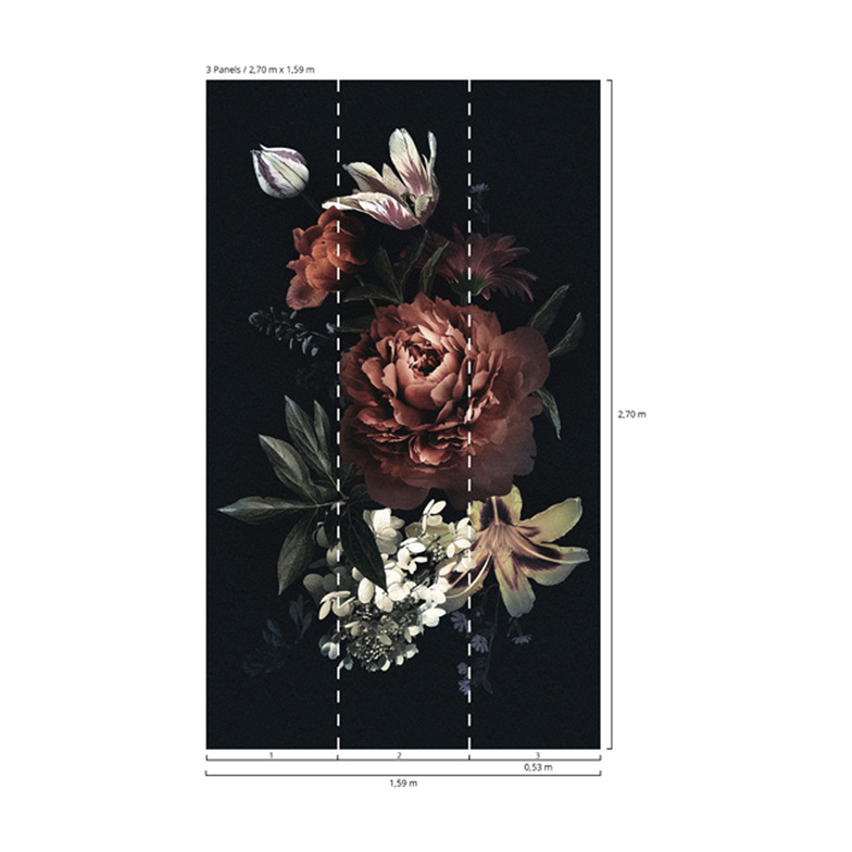 Vliestapete Digitaldruck - Blumenstillleben Schwarz/Bunt