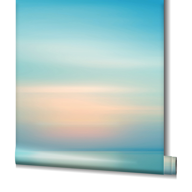 Vliestapete Oase Digitaldruck - Sonnenaufgang Oase Türkisblau