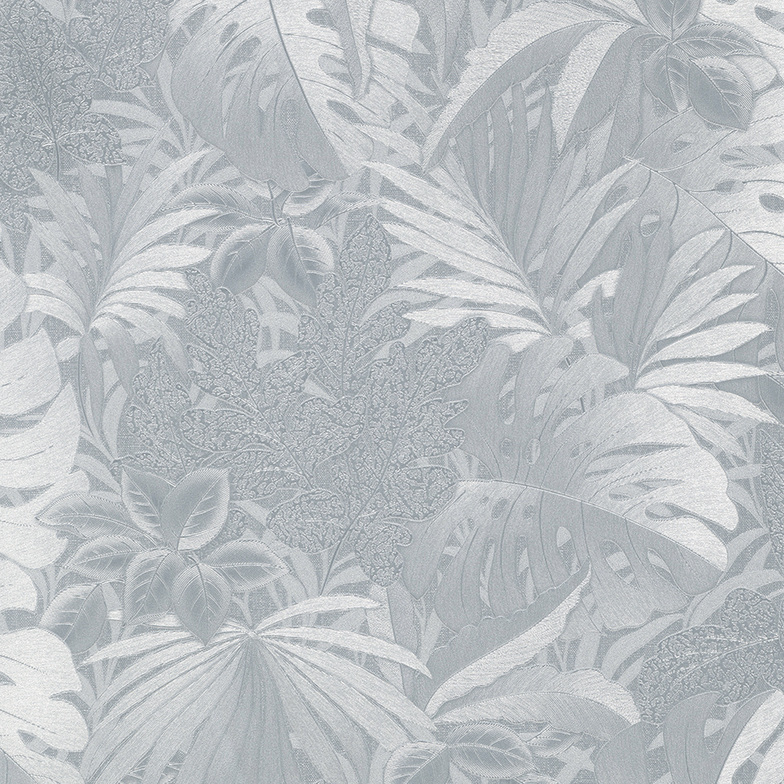Vliestapete Plants - Tropisches Blattwerk Silbermetallic