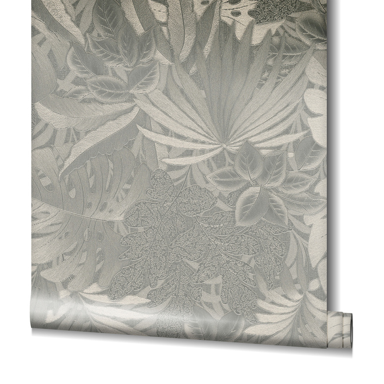 Vliestapete Plants - Tropisches Blattwerk Hellgoldmetallic