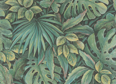 Vliestapete Plants - Tropisches Blattwerk Limette/Gelb/Schwarz