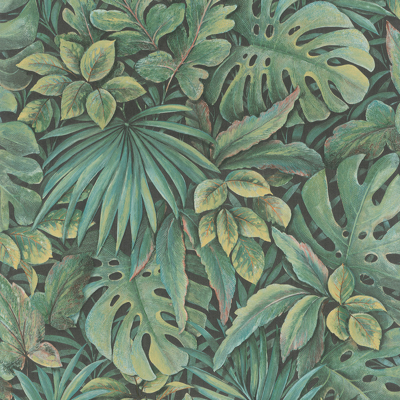 Vliestapete Plants - Tropisches Blattwerk Limette/Gelb/Schwarz