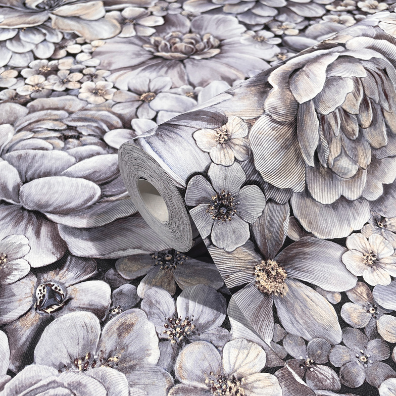 Vliestapete Plants - Blumenmeer Taubenblau