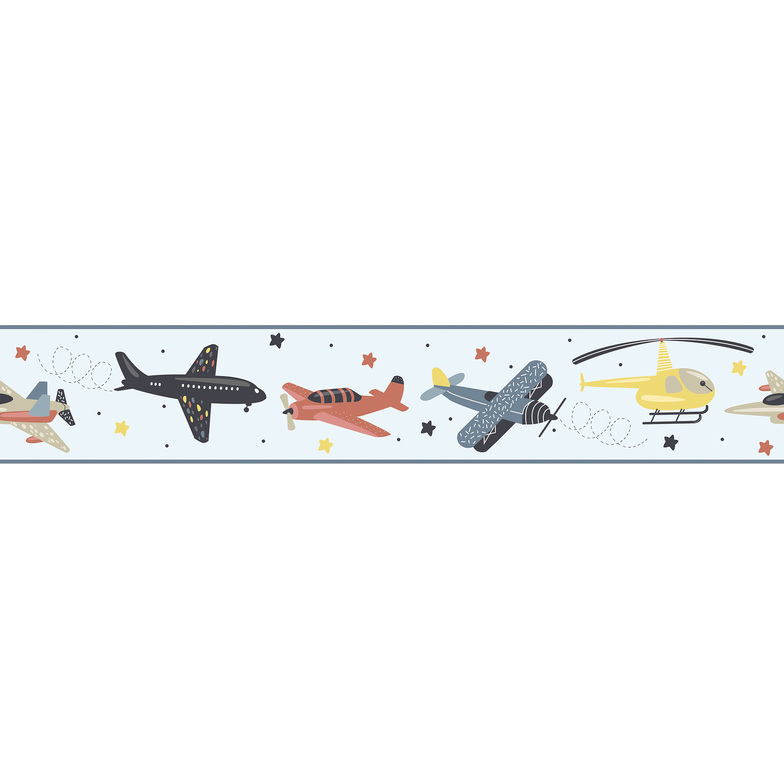 Vliesbordüre Kids World Digitaldruck - Kleine Überflieger Himmelblau/Multicolor