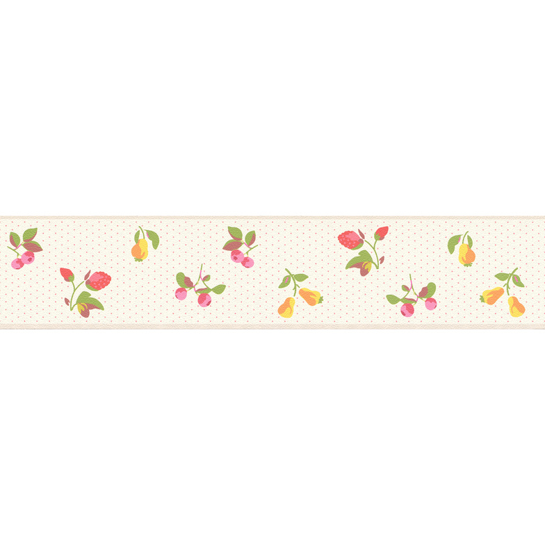 Papierbordüre Petite Fleur 5 - Fruits Dots White-Yellow-Red