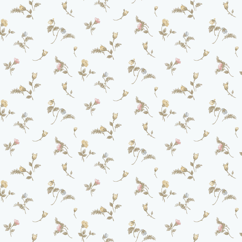 Vliestapete Blooming Garden - Streublümchen Weiß/Khaki/Rosa