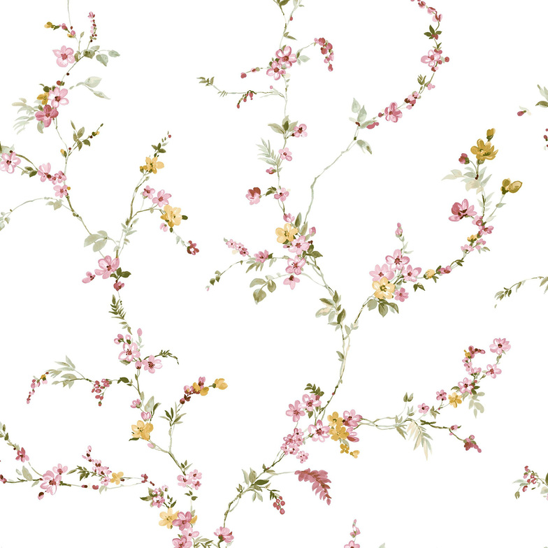 Vliestapete Blooming Garden - Blütenranken Weiß/Beere/Grün