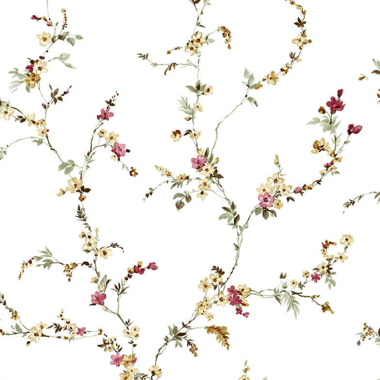 Vliestapete Blooming Garden - Blütenranken Weiß/Beige/Burgunder