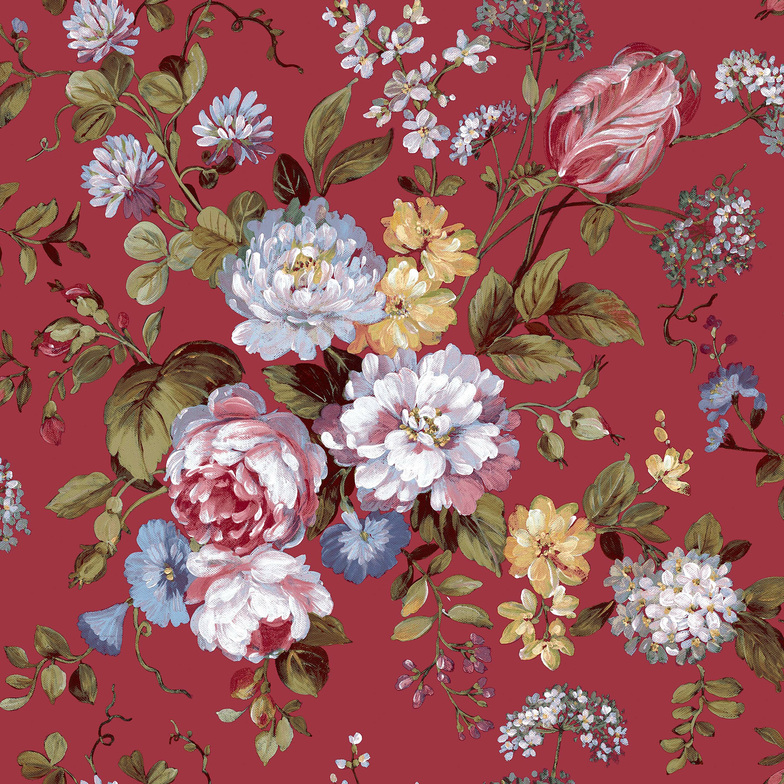 Vliestapete Blooming Garden - Florales Bouquet Rubin/Grün/Mehrfarbig