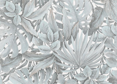 Vliestapete Plants - Tropisches Blattwerk Mint/Grau/Weiß