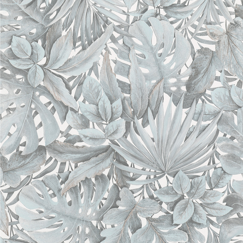 Vliestapete Plants - Tropisches Blattwerk Mint/Grau/Weiß