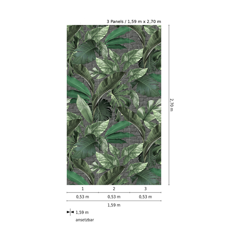 Loft IV Digitaldruck - Dschungel auf Backsteinen Grün/Graubraun