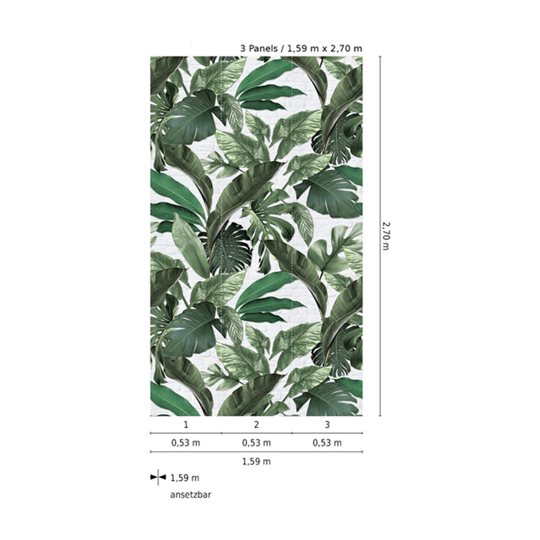 Loft IV Digitaldruck - Dschungel auf Backsteinen Grün/Antikweiß