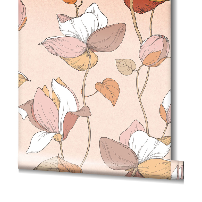 Vliestapete Flower - Magnolie Beige/ Braun/ Orange