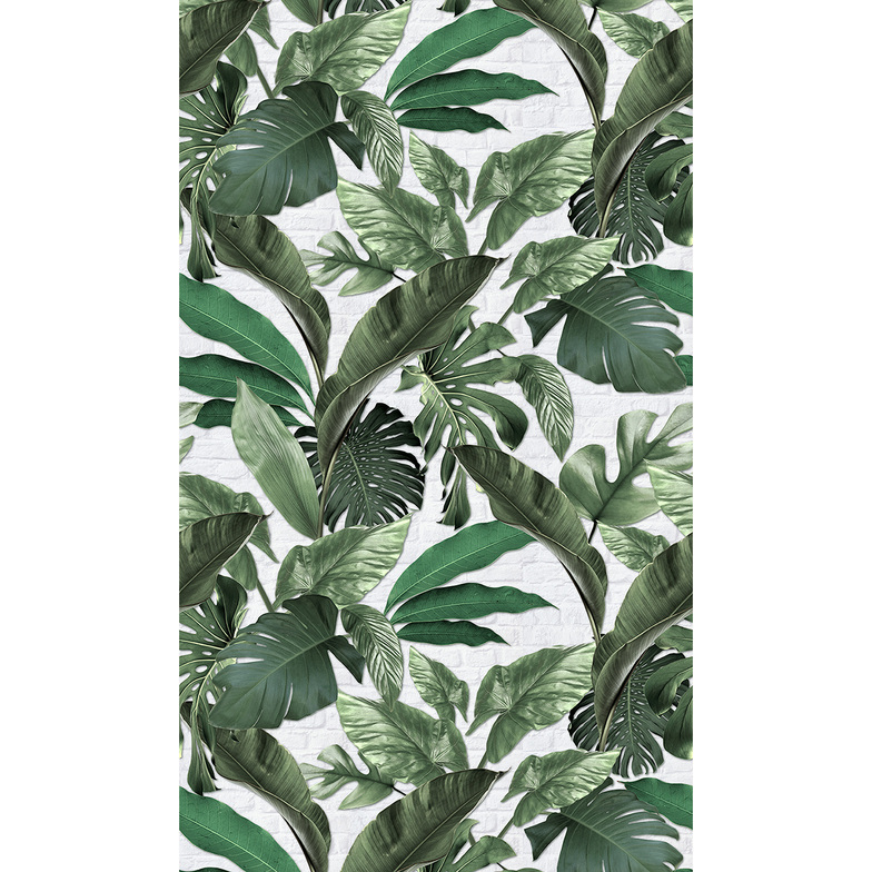 Loft IV Digitaldruck - Dschungel auf Backsteinen Grün/Antikweiß