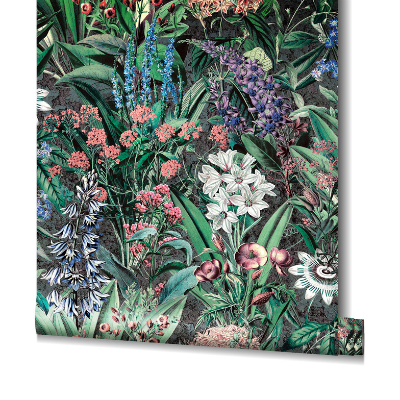 Vliestapete Flower - Wildblumen Bunt/Anthrazit