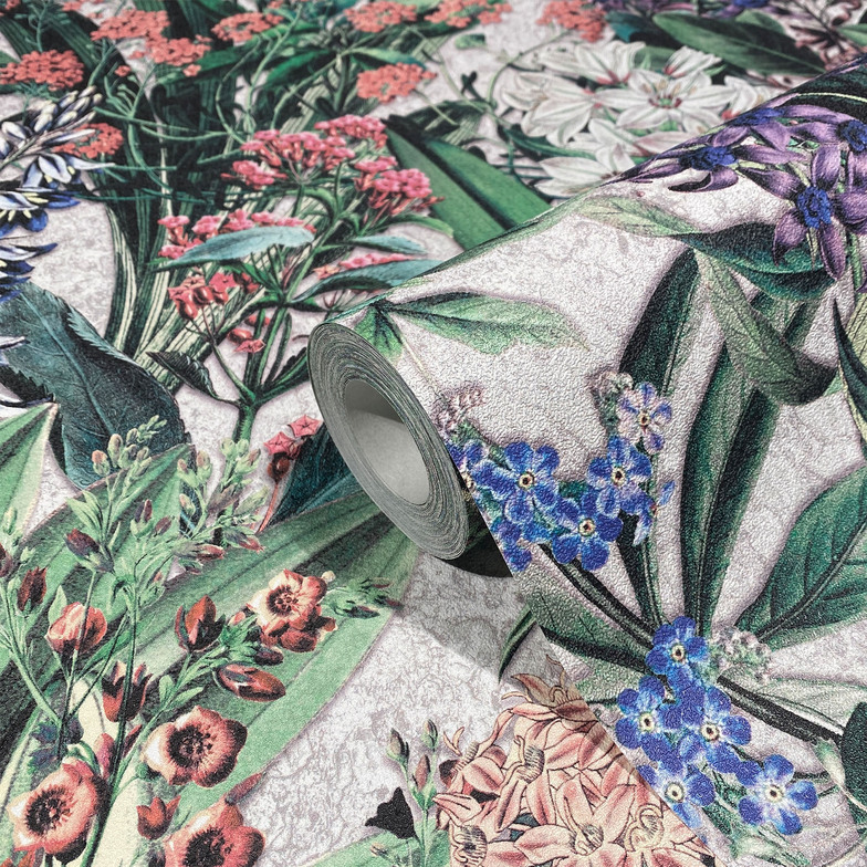 Vliestapete Flower - Wildblumen Bunt/Grau