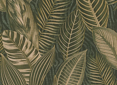 Vliestapete Outback 2 - Exotische Blätter Dunkelgrün/Gold