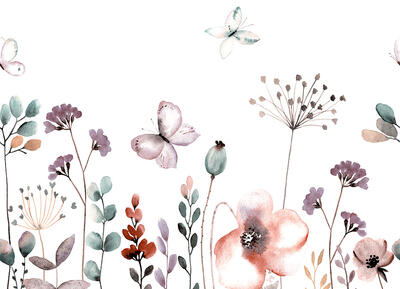 Vliestapete Bambino 19 Digitaldruck - Schmetterlingsblumen Petrol/Violett