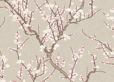 Vliestapete Hana - Sakura Tree Weiß/Rot/Beige